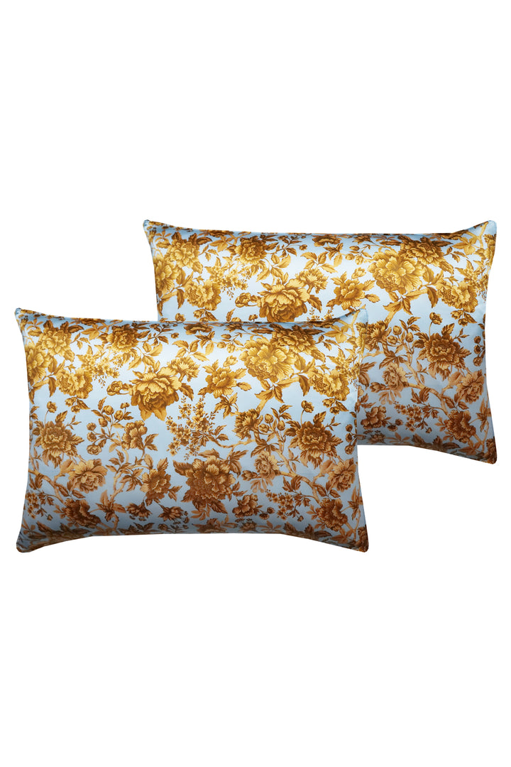 Bridgerton Silk Pillowcase made with Liberty Fabric REGENCY TRAIL BLUE & GOLD