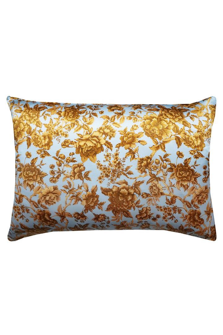 Bridgerton Silk Pillowcase made with Liberty Fabric REGENCY TRAIL BLUE & GOLD