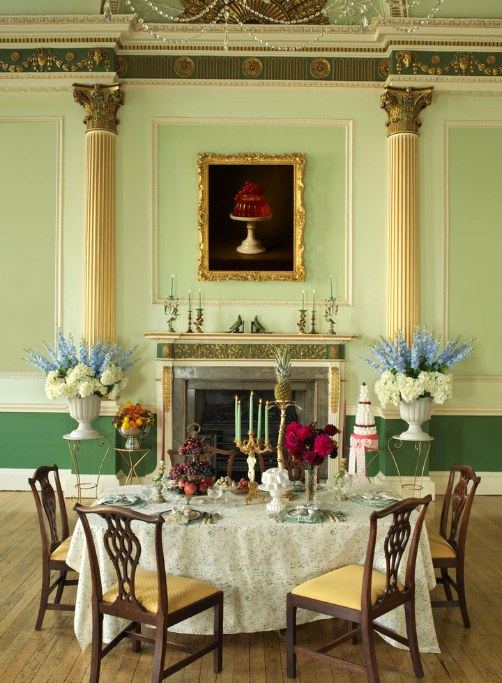 Bridgerton Reversible Wavy Placemat made with Liberty Fabric BOUQUET PARADE GREEN & REGAL BLOSSOM