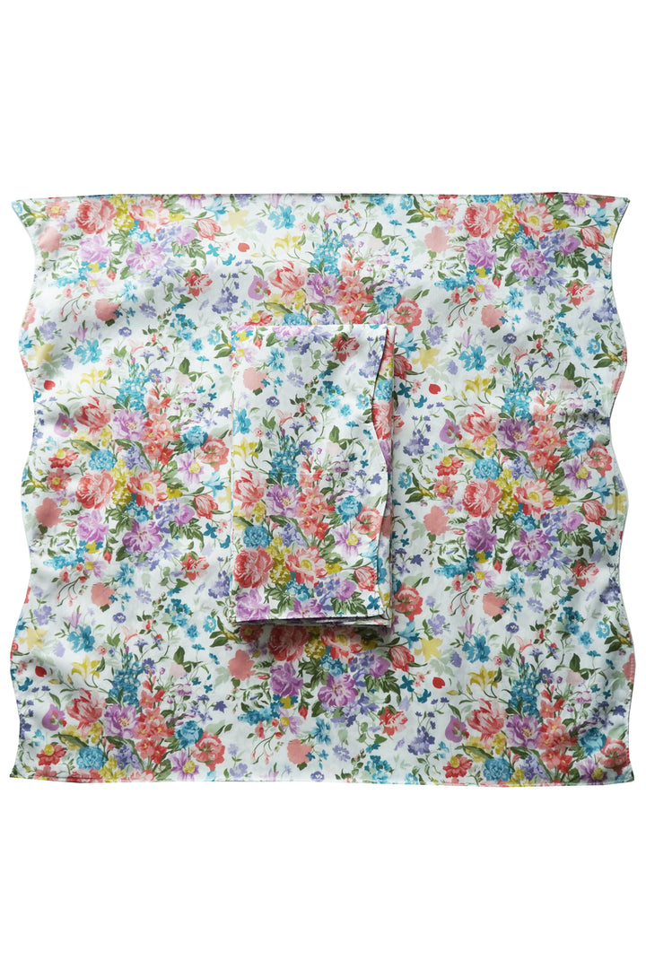 Bridgerton Reversible Wavy Napkin Set made with Liberty Fabric REGENCY TRAIL PURPLE & BOUQUET PARADE PEACH