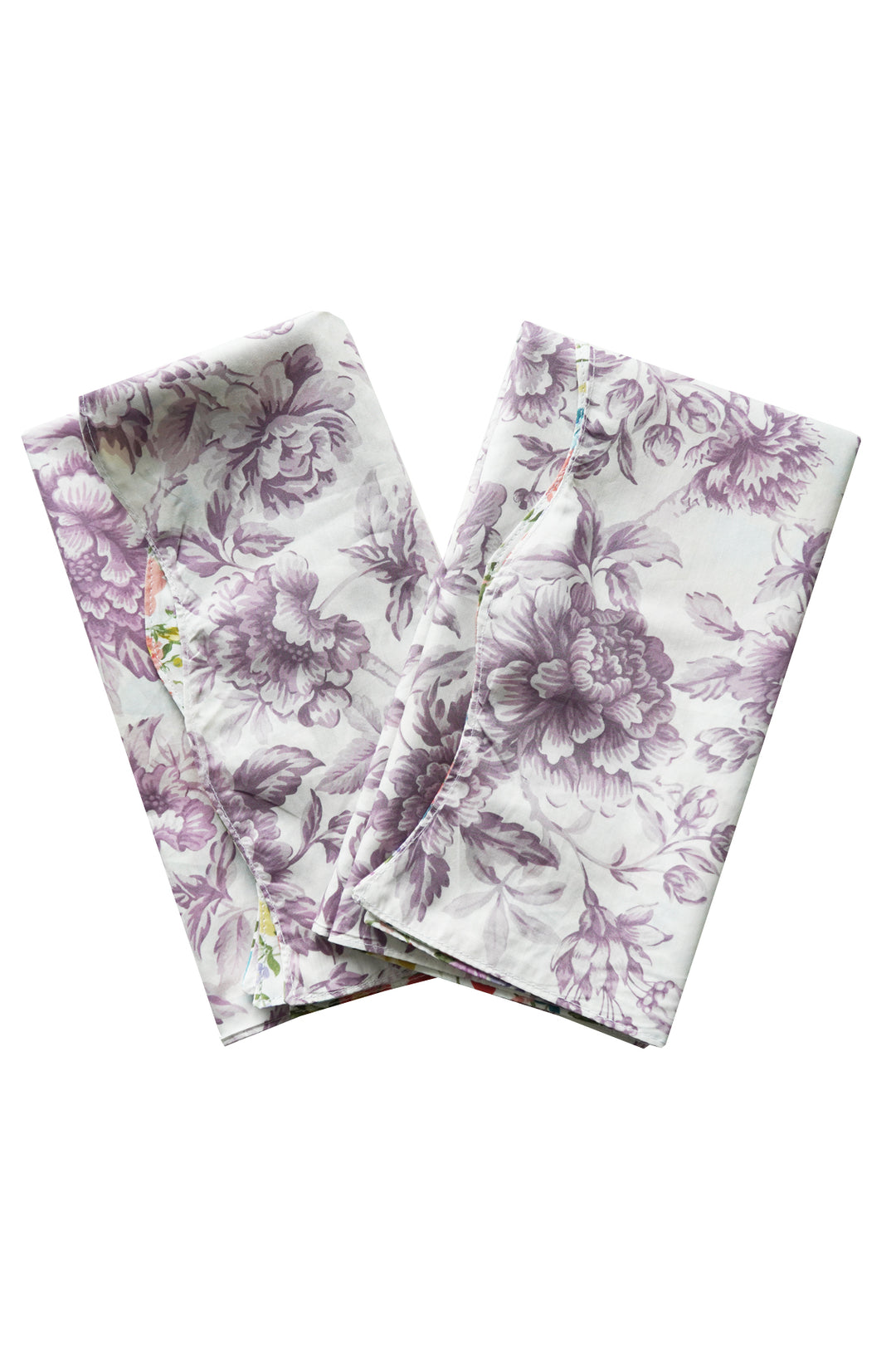 Bridgerton Reversible Wavy Napkin Set made with Liberty Fabric REGENCY TRAIL PURPLE & BOUQUET PARADE PEACH