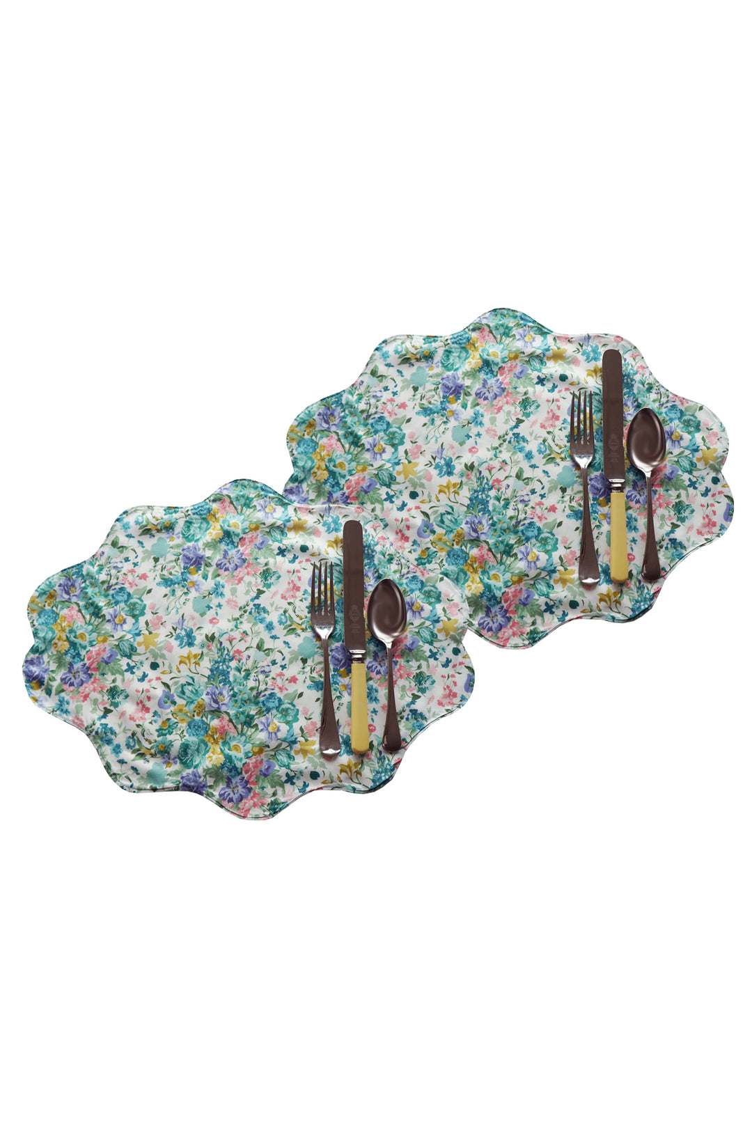 Bridgerton Reversible Wavy Placemat made with Liberty Fabric BOUQUET PARADE GREEN & REGAL BLOSSOM