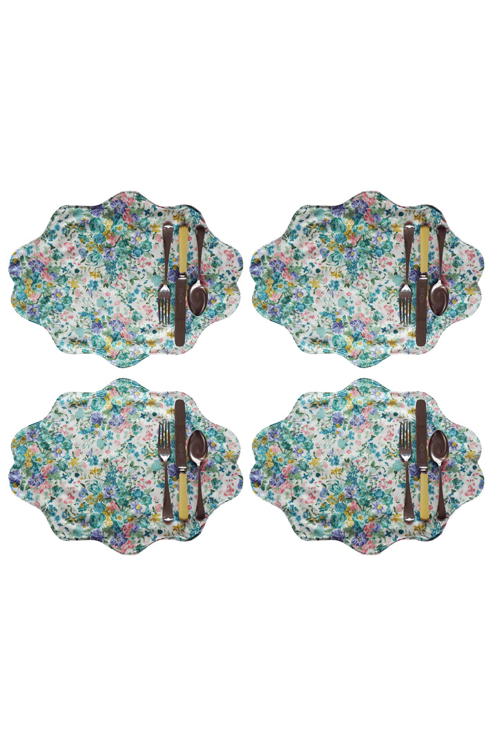 Bridgerton Reversible Wavy Placemat made with Liberty Fabric BOUQUET PARADE GREEN & REGAL BLOSSOM