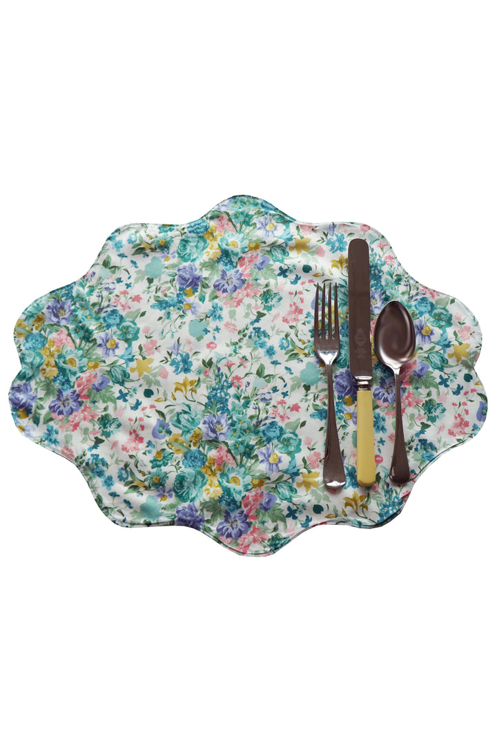 Bridgerton Reversible Wavy Placemat made with Liberty Fabric BOUQUET PARADE GREEN & REGAL BLOSSOM